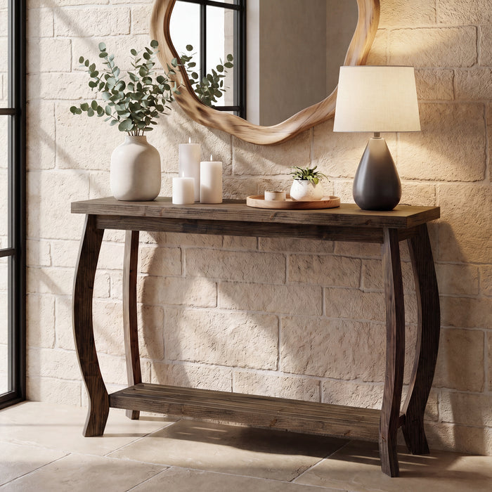 41.3" Solid Wood Console Table for Entryway, 2-Tier Sofa Table with Curved Legs