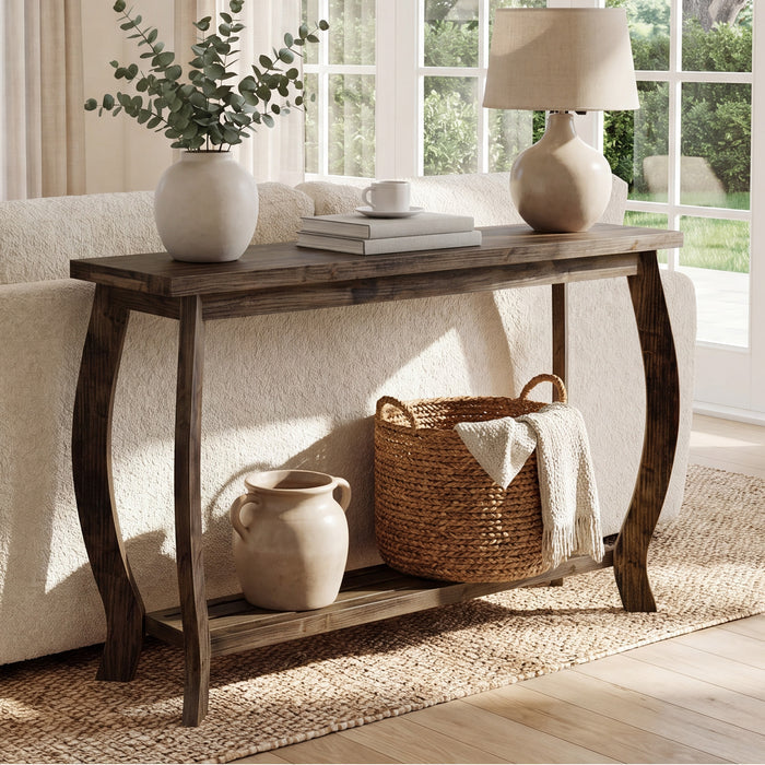 41.3" Solid Wood Console Table for Entryway, 2-Tier Sofa Table with Curved Legs
