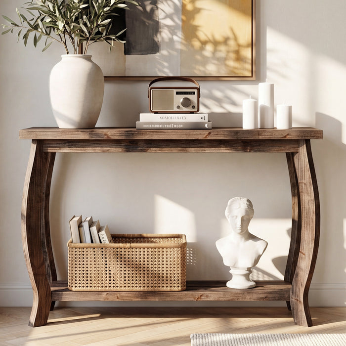 41.3" Solid Wood Console Table for Entryway, 2-Tier Sofa Table with Curved Legs