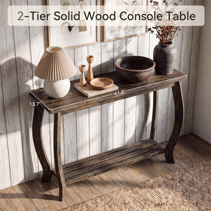 41.3" Solid Wood Console Table for Entryway, 2-Tier Sofa Table with Curved Legs