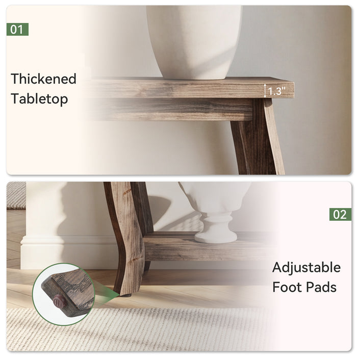 41.3" Solid Wood Console Table for Entryway, 2-Tier Sofa Table with Curved Legs