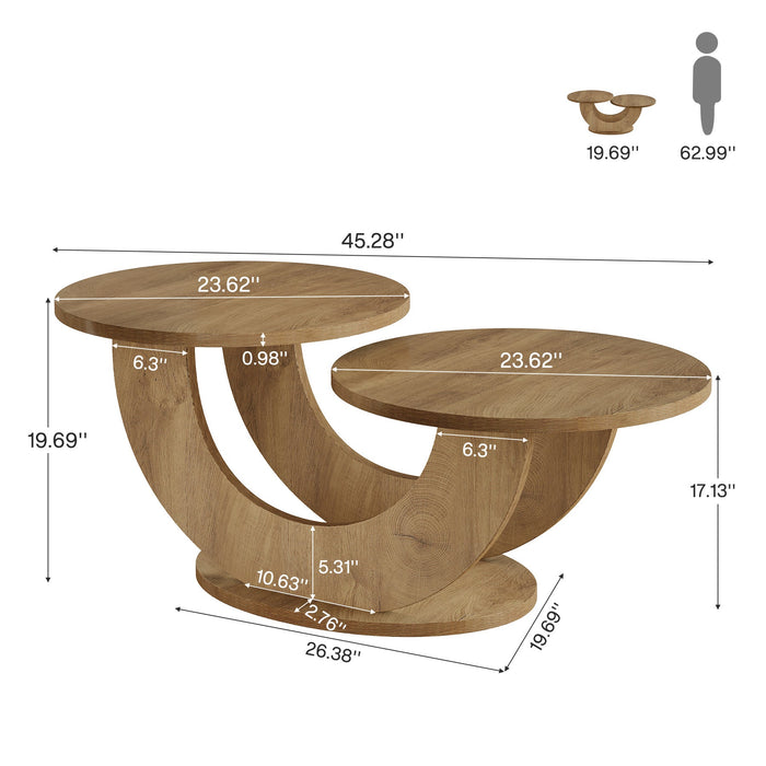 45" Coffee Table, 2 - Tier Accent Center Cocktail Table with U - Shaped Frame Tribesigns#Color_Oak