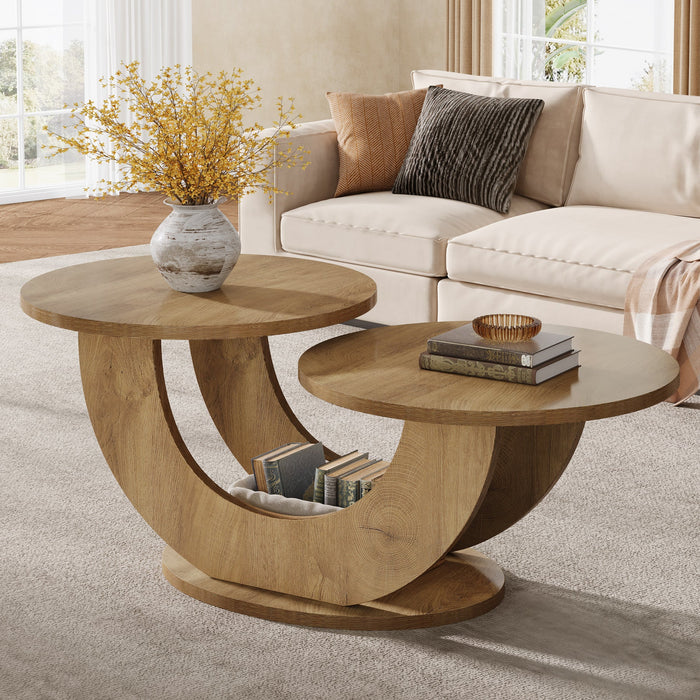 45" Coffee Table, 2 - Tier Accent Center Cocktail Table with U - Shaped Frame Tribesigns#Color_Oak