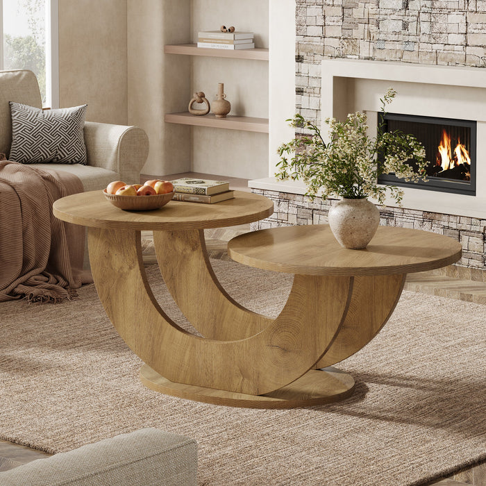 45" Coffee Table, 2 - Tier Accent Center Cocktail Table with U - Shaped Frame Tribesigns#Color_Oak