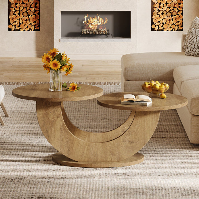 45" Coffee Table, 2 - Tier Accent Center Cocktail Table with U - Shaped Frame Tribesigns#Color_Oak