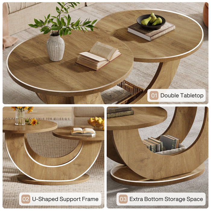 45" Coffee Table, 2 - Tier Accent Center Cocktail Table with U - Shaped Frame Tribesigns#Color_Oak