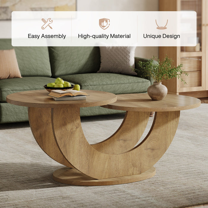 45" Coffee Table, 2 - Tier Accent Center Cocktail Table with U - Shaped Frame Tribesigns#Color_Oak