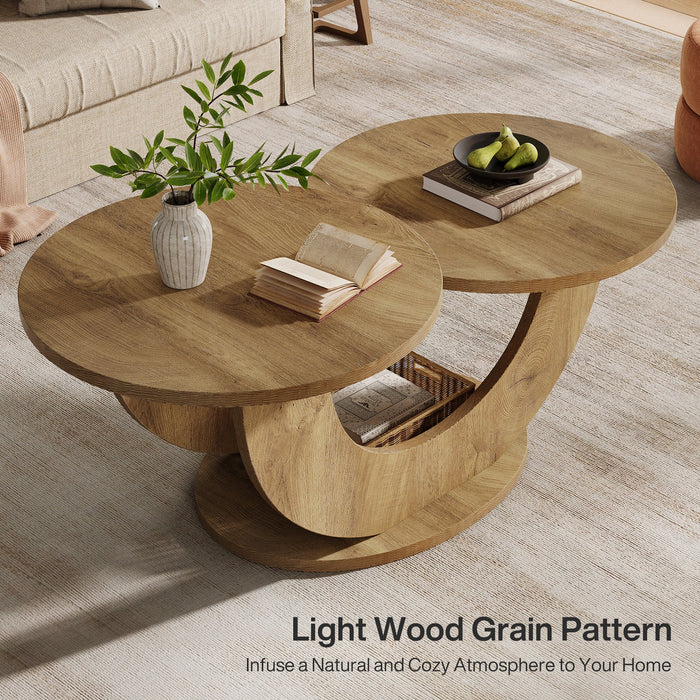 45" Coffee Table, 2 - Tier Accent Center Cocktail Table with U - Shaped Frame Tribesigns#Color_Oak
