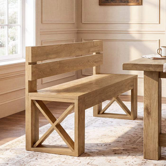 47" Dining Bench with Back, Farmhouse Kitchen Bench, X-Brace, Dining Room