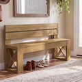 47" Entryway Bench with Back, Farmhouse Shoe Bench with X-Brace, Bedroom & Hallway