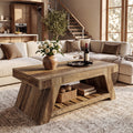 47" Farmhouse Coffee Table with Slatted Storage Shelf
