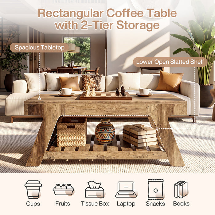 47" Farmhouse Coffee Table with Slatted Storage Shelf
