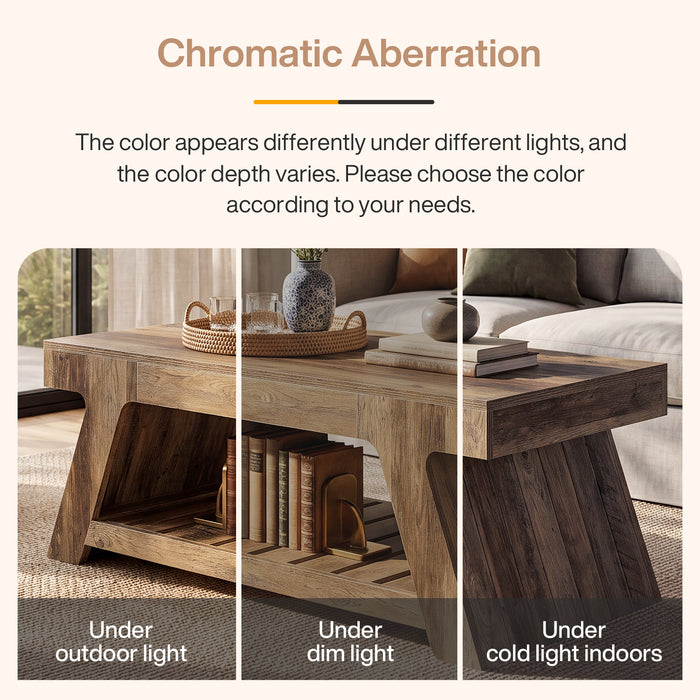 47" Farmhouse Coffee Table with Slatted Storage Shelf