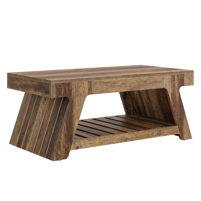 47" Farmhouse Coffee Table with Slatted Storage Shelf