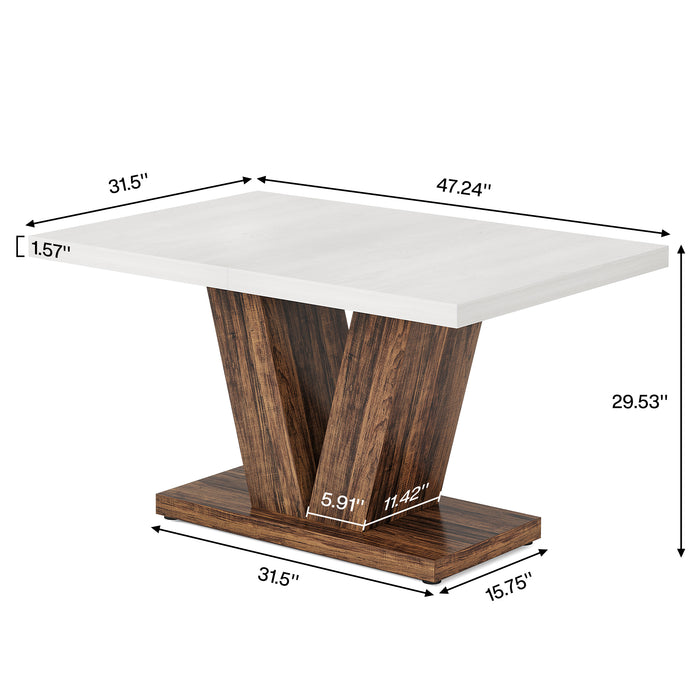 47 inch farmhouse dining table dimensions showing tabletop size and height