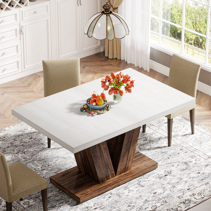 47 inch Farmhouse dining table with sturdy pedestal base and wood grain tabletop