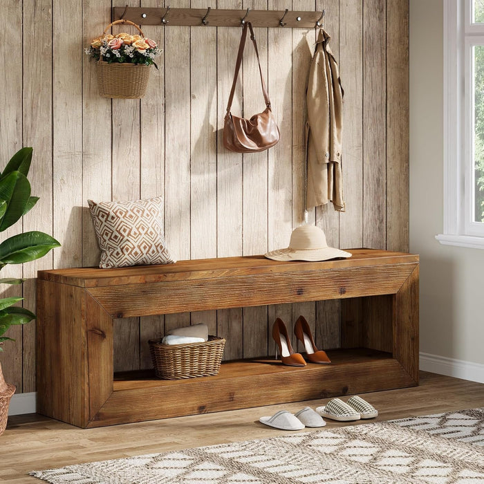 47" Farmhouse Entryway Bench, 47" Solid Wood Indoor Bench Seat with Storage