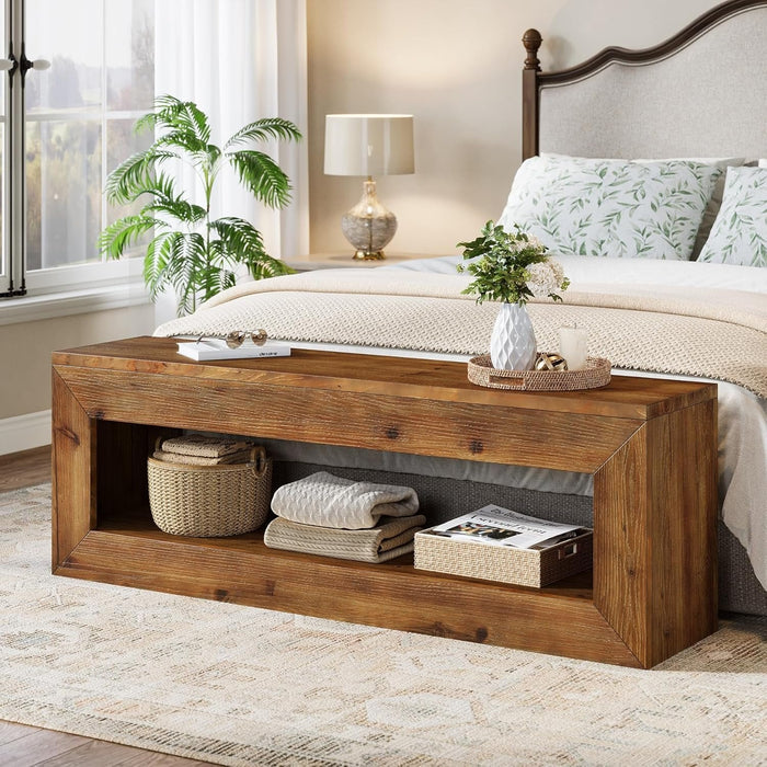 47" Farmhouse Entryway Bench, 47" Solid Wood Indoor Bench Seat with Storage