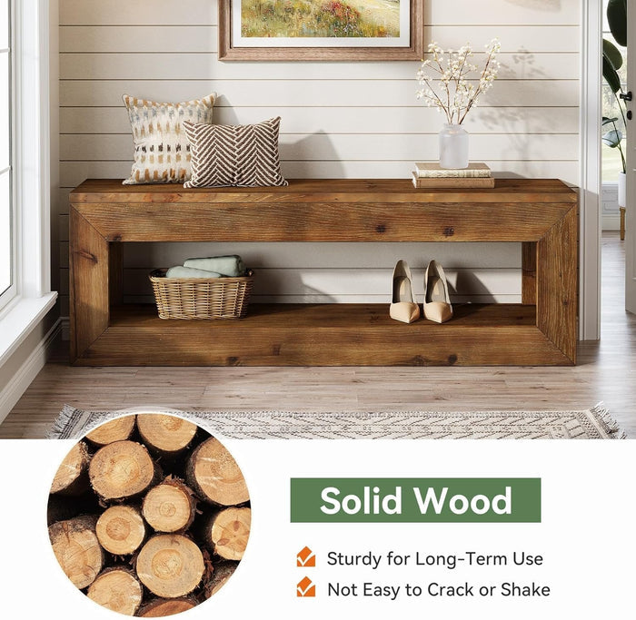 47" Farmhouse Entryway Bench, 47" Solid Wood Indoor Bench Seat with Storage