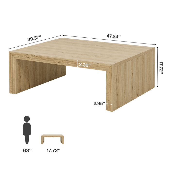 47" Rectangular Coffee Table with Spacious Top, Farmhouse Center Table for Living Room