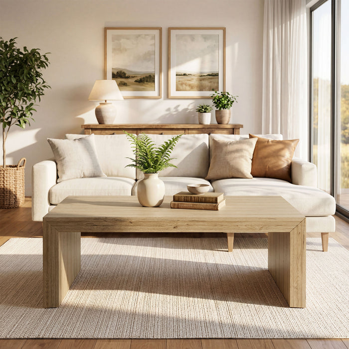 47" Rectangular Coffee Table with Spacious Top, Farmhouse Center Table for Living Room