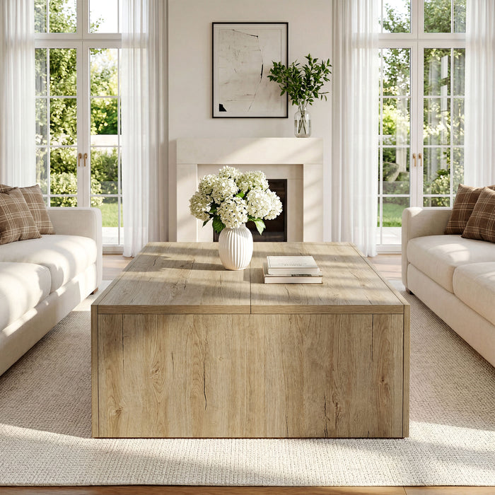 47" Rectangular Coffee Table with Spacious Top, Farmhouse Center Table for Living Room