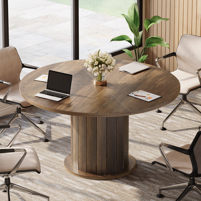 47" Round Conference Table, Farmhouse Office Meeting Table with Sturdy Pedestal for 4-6