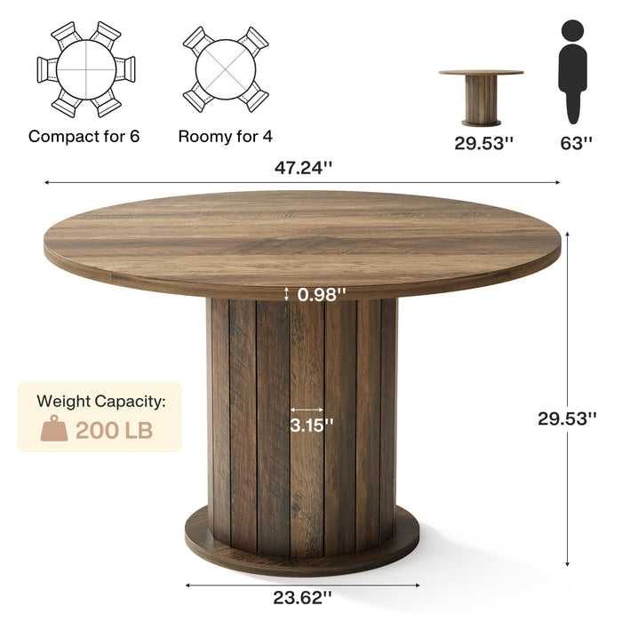 47" Round Conference Table, Farmhouse Office Meeting Table with Sturdy Pedestal for 4-6