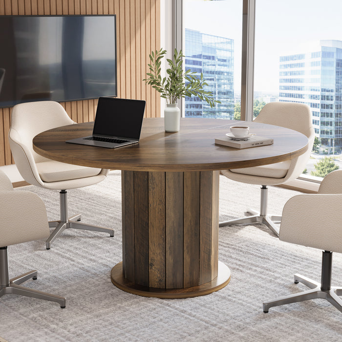 47" Round Conference Table, Farmhouse Office Meeting Table with Sturdy Pedestal for 4-6
