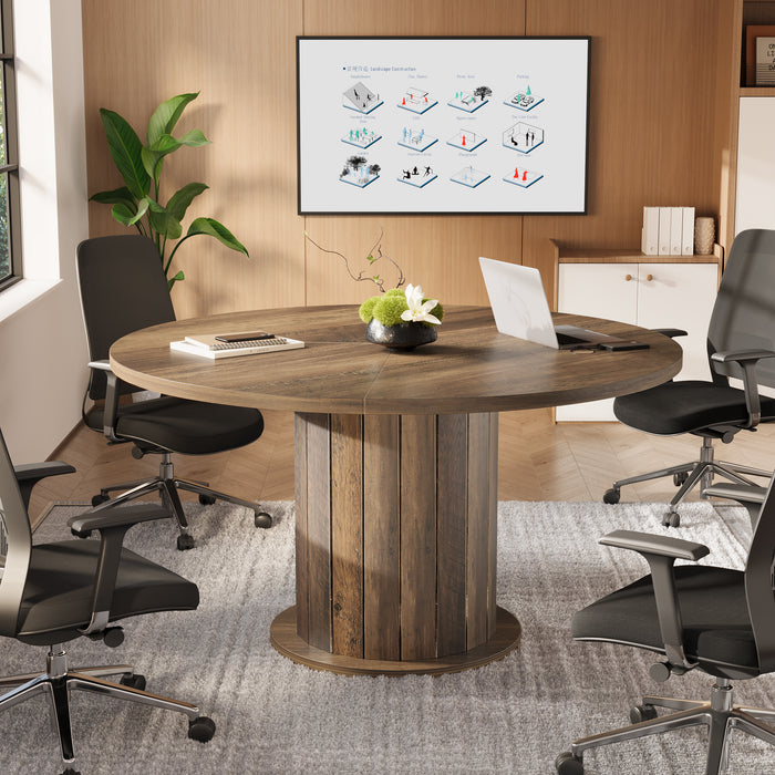 47" Round Conference Table, Farmhouse Office Meeting Table with Sturdy Pedestal for 4-6