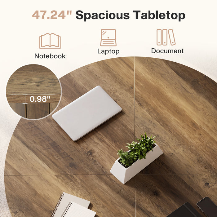 47" Round Conference Table, Farmhouse Office Meeting Table with Sturdy Pedestal for 4-6