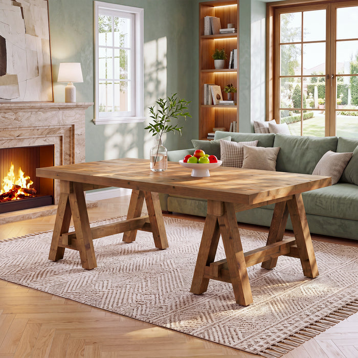 47" Solid Wood Coffee Table, Rectangular Center Table Tea Accent Furniture with Trestle Base