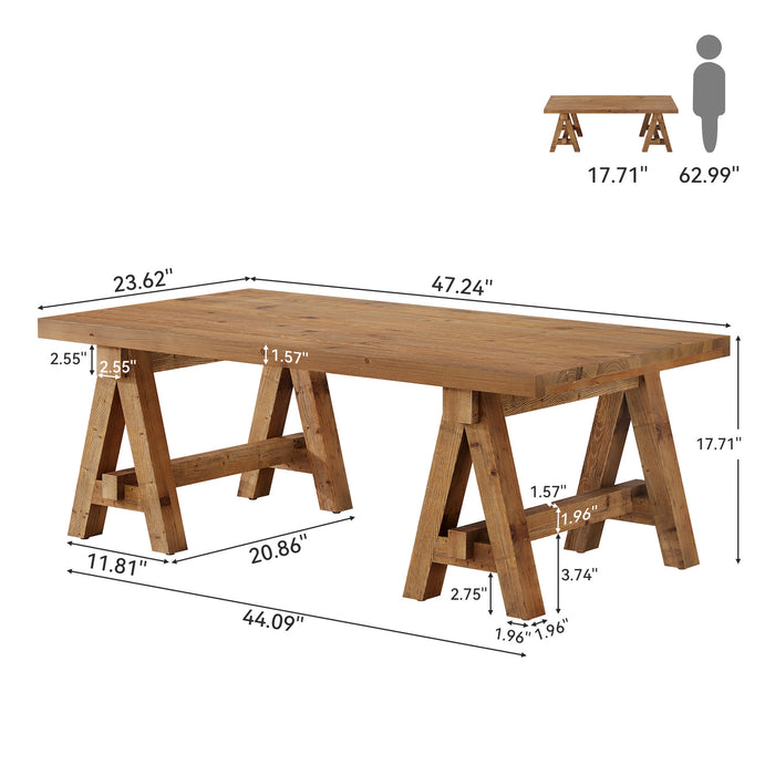 47" Solid Wood Coffee Table, Rectangular Center Table Tea Accent Furniture with Trestle Base