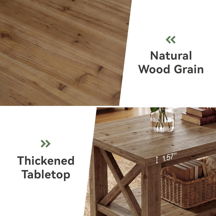 Solid Wood Coffee Table with X-Frame