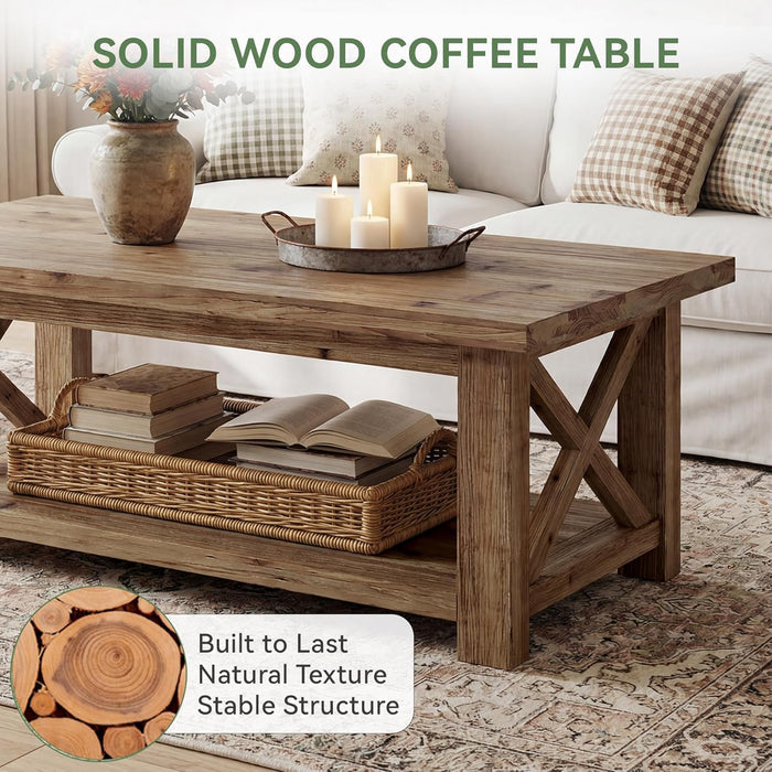 47" Solid Wood Coffee Table with X-Frame