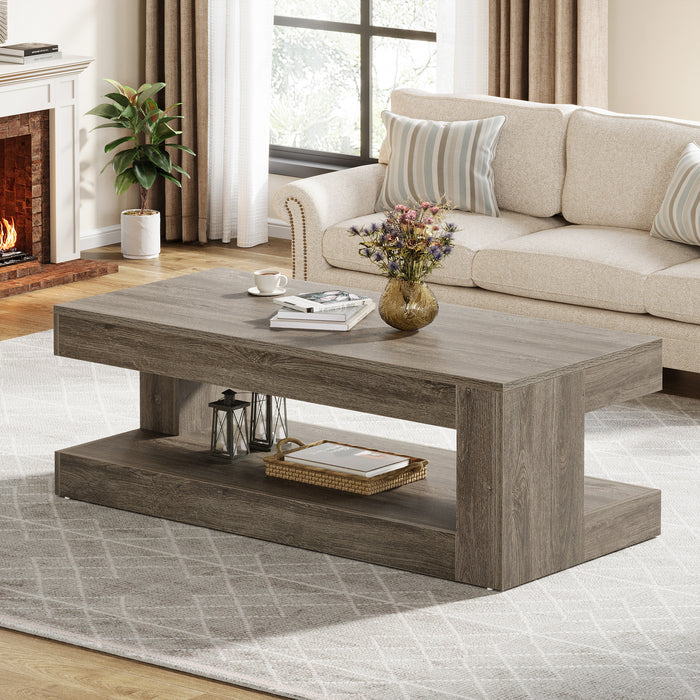 47.24" Coffee Table, Farmhouse 2-Tier Tea Cocktail Table with Storage