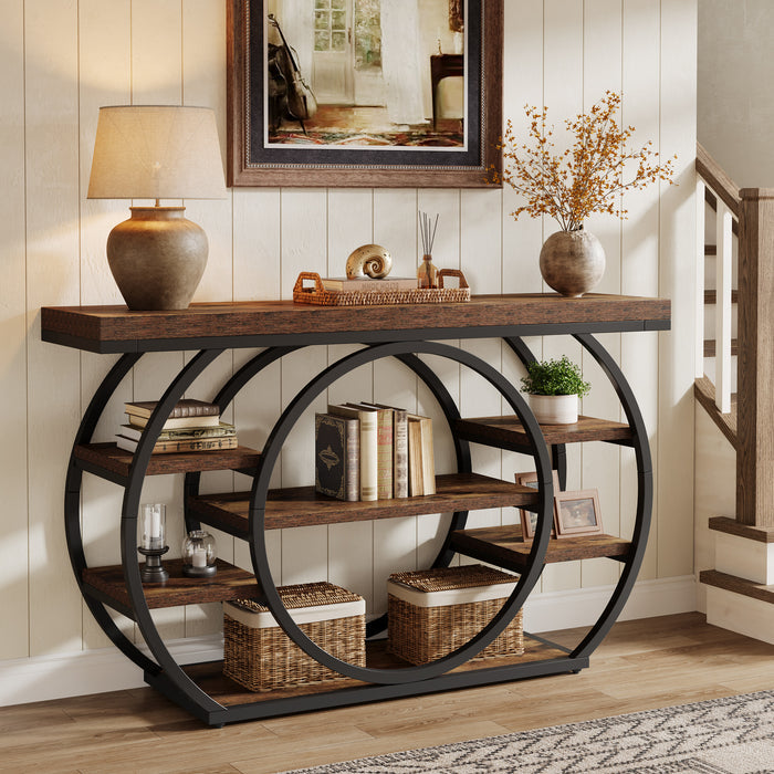 47.24" Console Table, 5 - Tier Industrial Sofa Table with Metal Frame Tribesigns