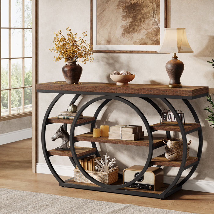 47.24" Console Table, 5 - Tier Industrial Sofa Table with Metal Frame Tribesigns