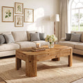 47.24" Solid Wood Coffee Table, Rectangular Center Table with Rounded Corners for Living Room
