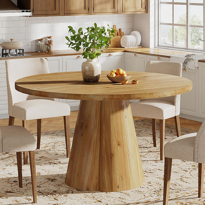 47.24" Solid Wood Dining Table, Round Kitchen Table with Pedestal Base for 4-6
