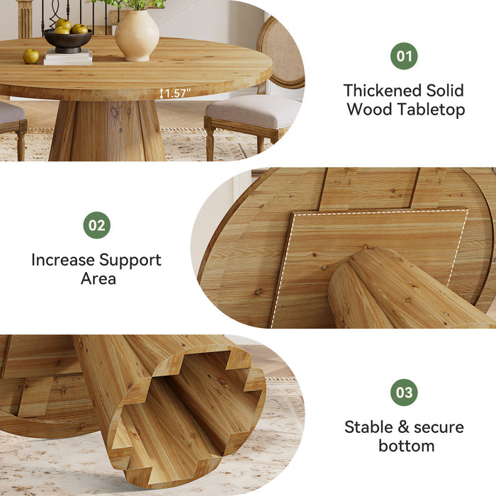 47.24" Solid Wood Dining Table, Round Kitchen Table with Pedestal Base for 4-6