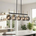 5-light Linear Chandelier, Modern Ceiling Lighting With Smoky Gray Glass Shades For Dining Room