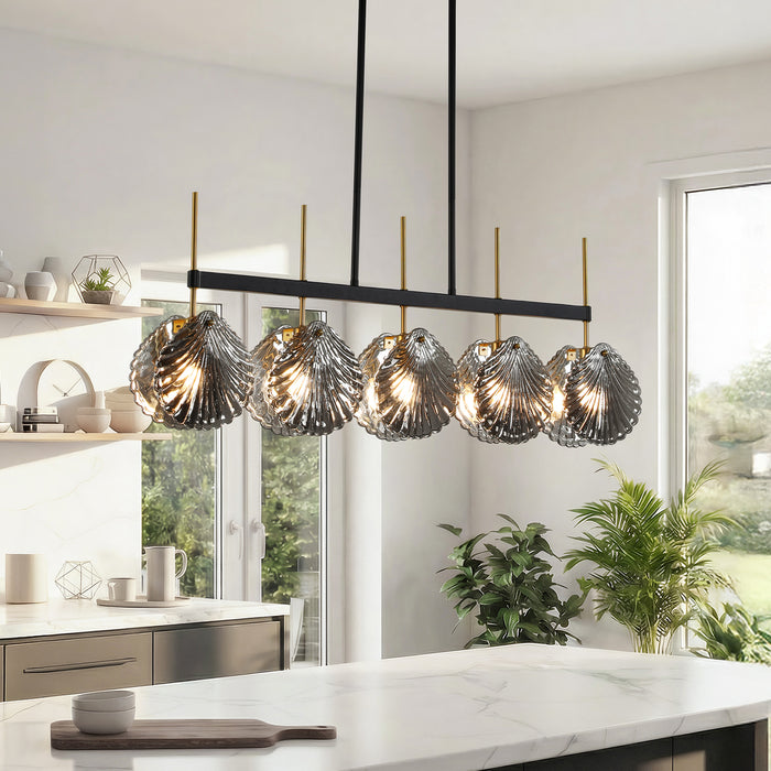 5-light Linear Chandelier, Modern Ceiling Lighting With Smoky Gray Glass Shades For Dining Room