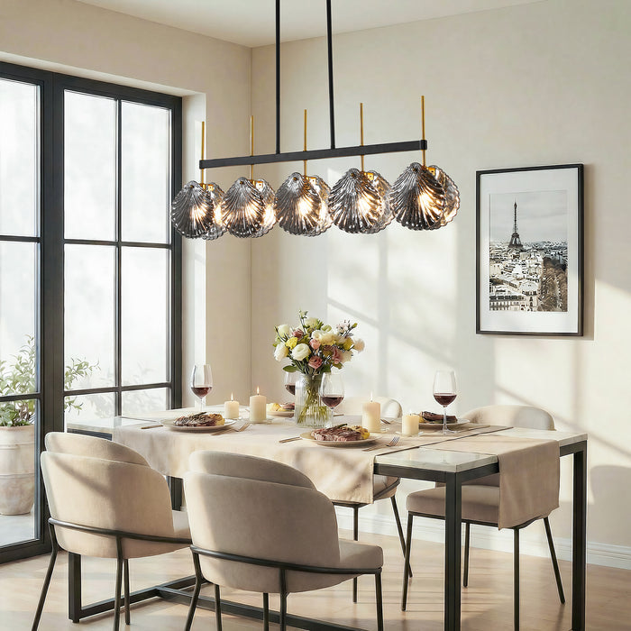 5-light Linear Chandelier, Modern Ceiling Lighting With Smoky Gray Glass Shades For Dining Room