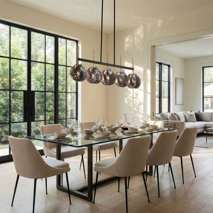 5-light Linear Chandelier, Modern Ceiling Lighting With Smoky Gray Glass Shades For Dining Room