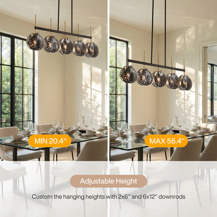 5-light Linear Chandelier, Modern Ceiling Lighting With Smoky Gray Glass Shades For Dining Room