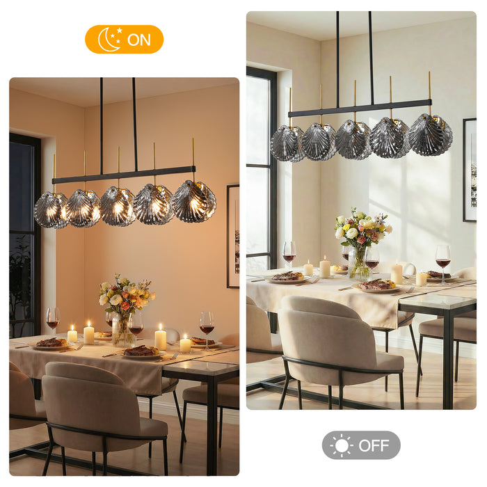 5-light Linear Chandelier, Modern Ceiling Lighting With Smoky Gray Glass Shades For Dining Room