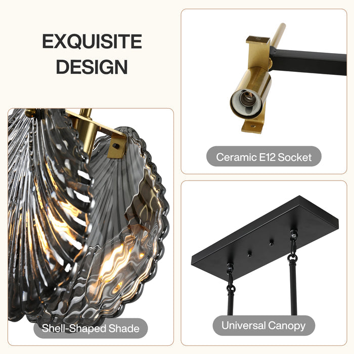 5-light Linear Chandelier, Modern Ceiling Lighting With Smoky Gray Glass Shades For Dining Room