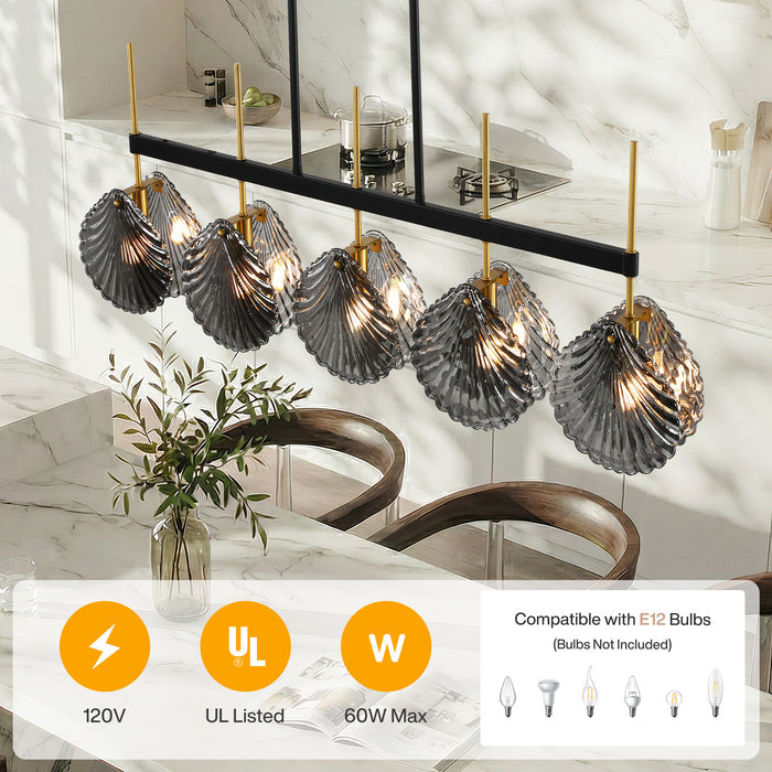 5-light Linear Chandelier, Modern Ceiling Lighting With Smoky Gray Glass Shades For Dining Room