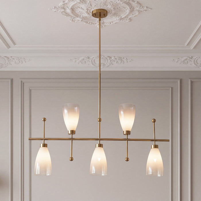 5-Light Modern Linear Chandelier, Kitchen Island Pendant Light with Gradient Frosted Glass Shades(E12 Bulbs Not Included)